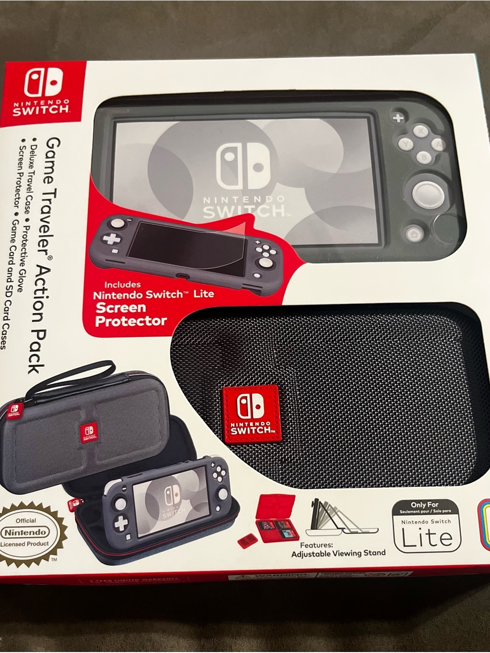 Nintendo Switch Lite Travel Case in Gray and Red Accents